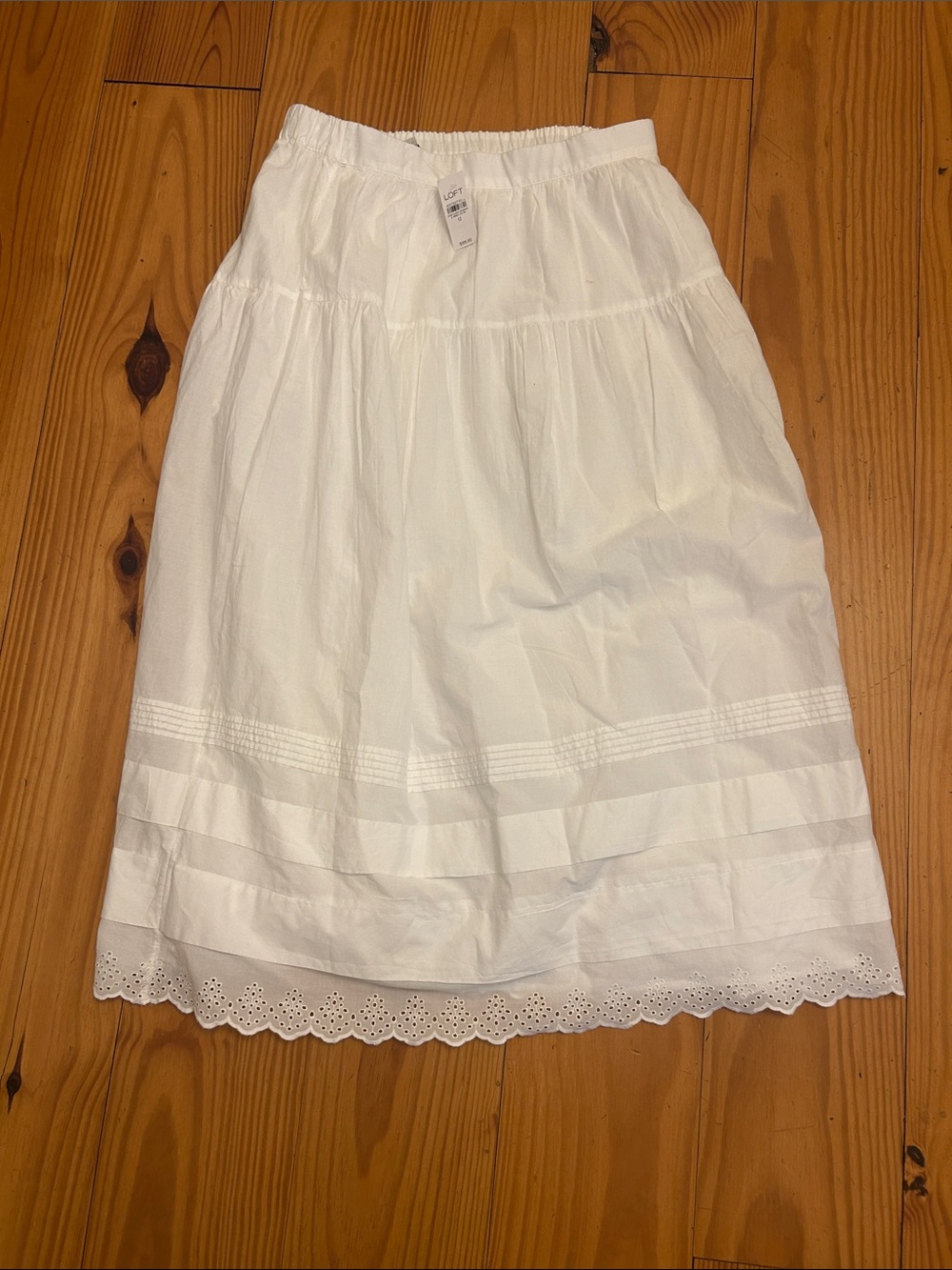 LOFT White Eyelet Hem Tiered Midi Skirt